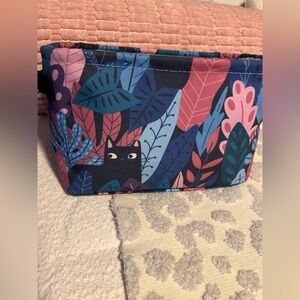 Colorful Cat and Leaf Print Canvas tote bin